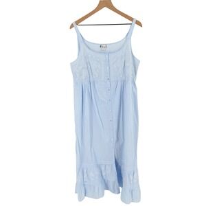 The 1 for U Nightgown Light Blue XXL Embroidered Cotton Sleeveless Long Cottage